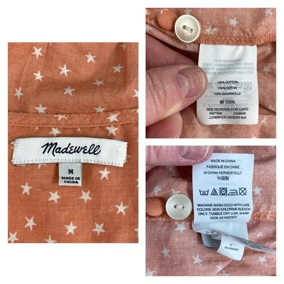 Madewell Peach Star Scatter Cute Boho 3/4 Sleeve Casual Wrap Blouse - Picture 16 of 16